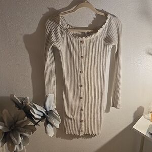 Fashion Nova Cream Ribbed Mini Dress